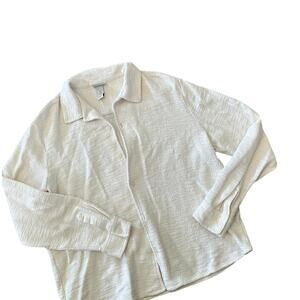 H&M shacket white boucle women’s L large shirt comfort comfort casual cream top